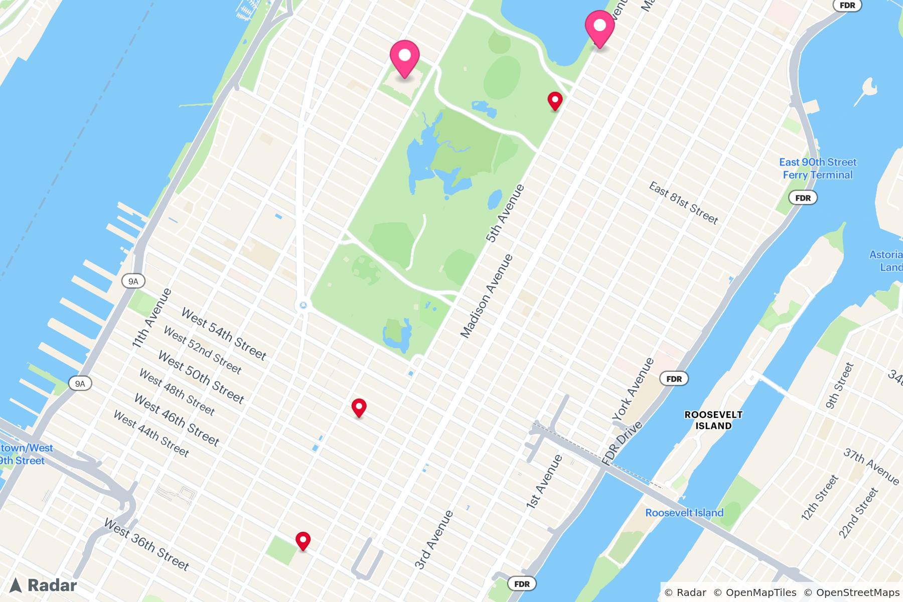 Radar Static Map over New York City museums